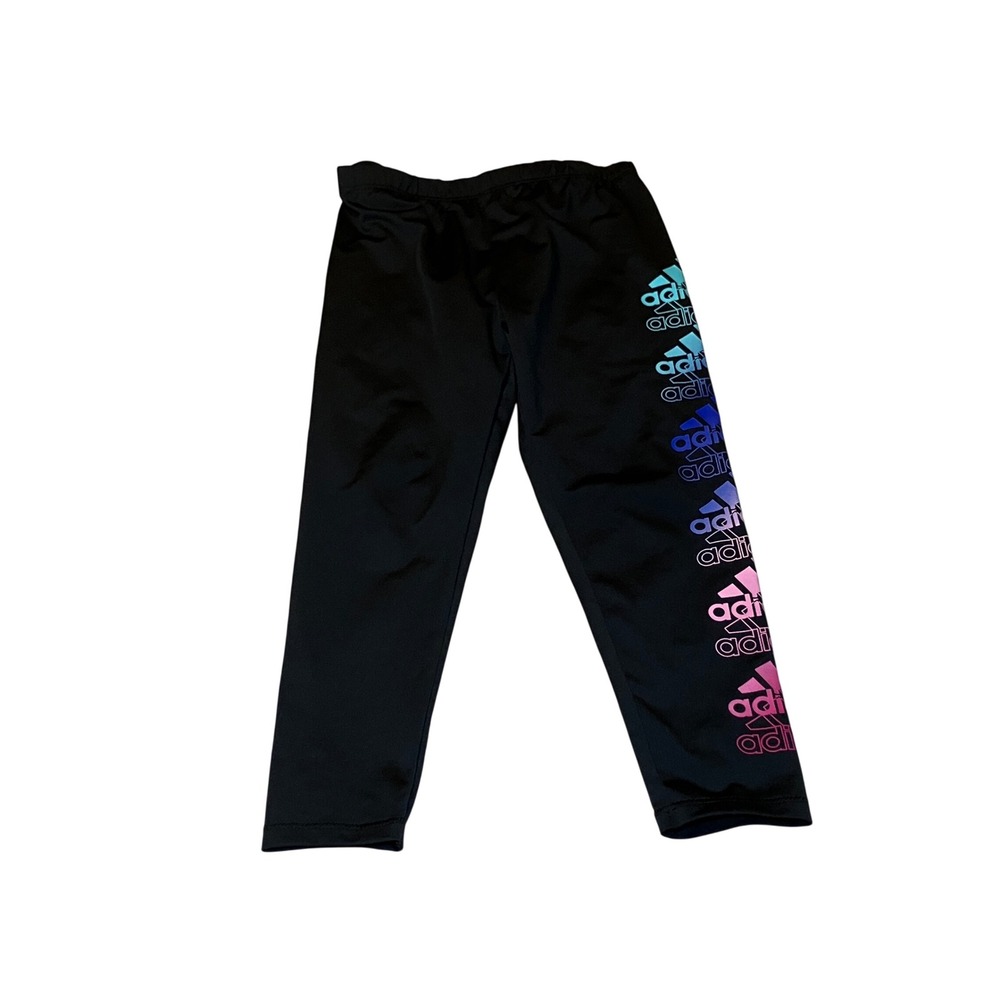 Adidas Girls Size 4 Black Ombre Logo Leggings SlPink Blue Stacked Graphic